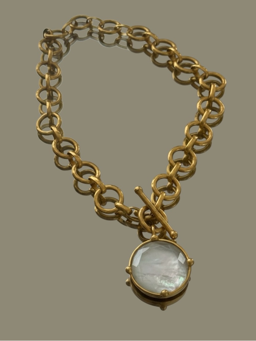 Julie Vos Gold-Tone Link Necklace with Mother-of-Pearl Disc